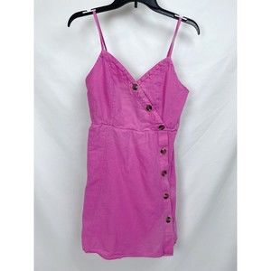 American Eagle Small Pink Side Button Sleeveless Linen Cotton Dress